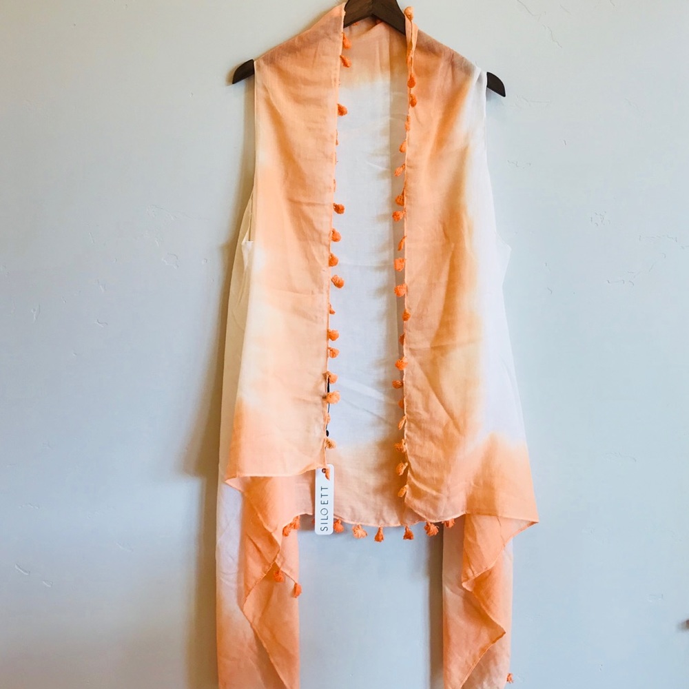 SILOETT Ombre Cascade Fringe Vest Coverup